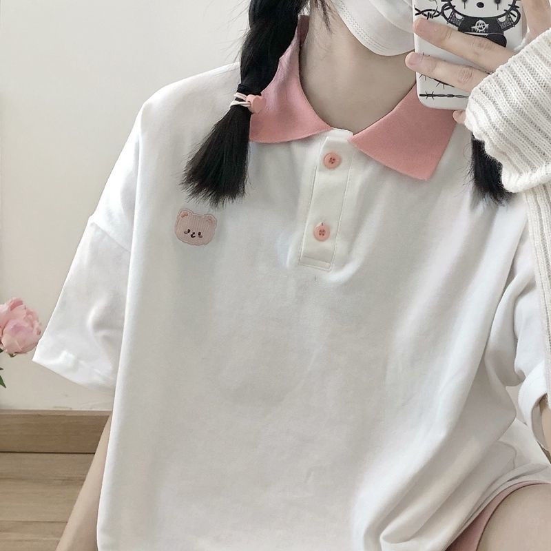 Áo thun polo dáng rộng phong cách Hàn Quốc mới cho nữ