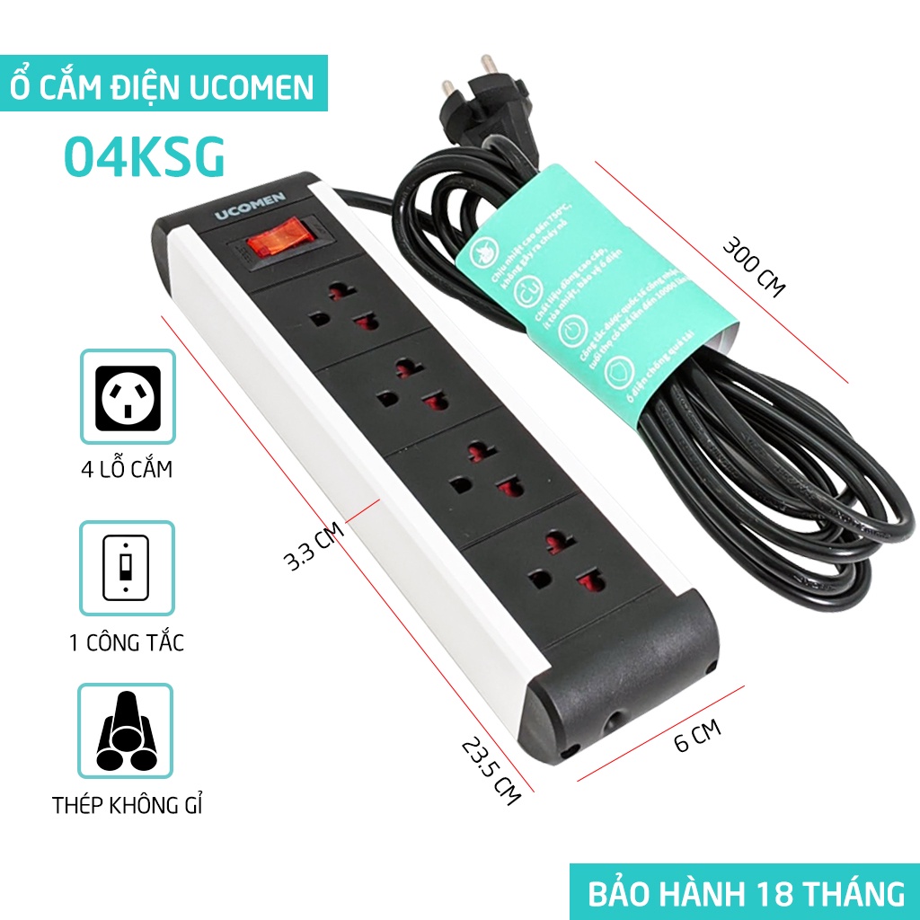 Ổ cắm điện An Toàn Chống Giật Chống Quá Tải 04 lỗ cắm chuẩn CHÂU ÂU