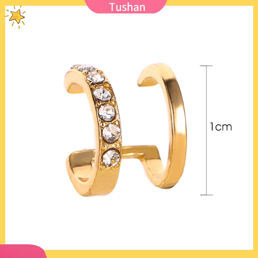 TUSH 1Pc Women Rhinestone Double Layer Ear Cuff Clip On Earring Non Piercing Jewelry