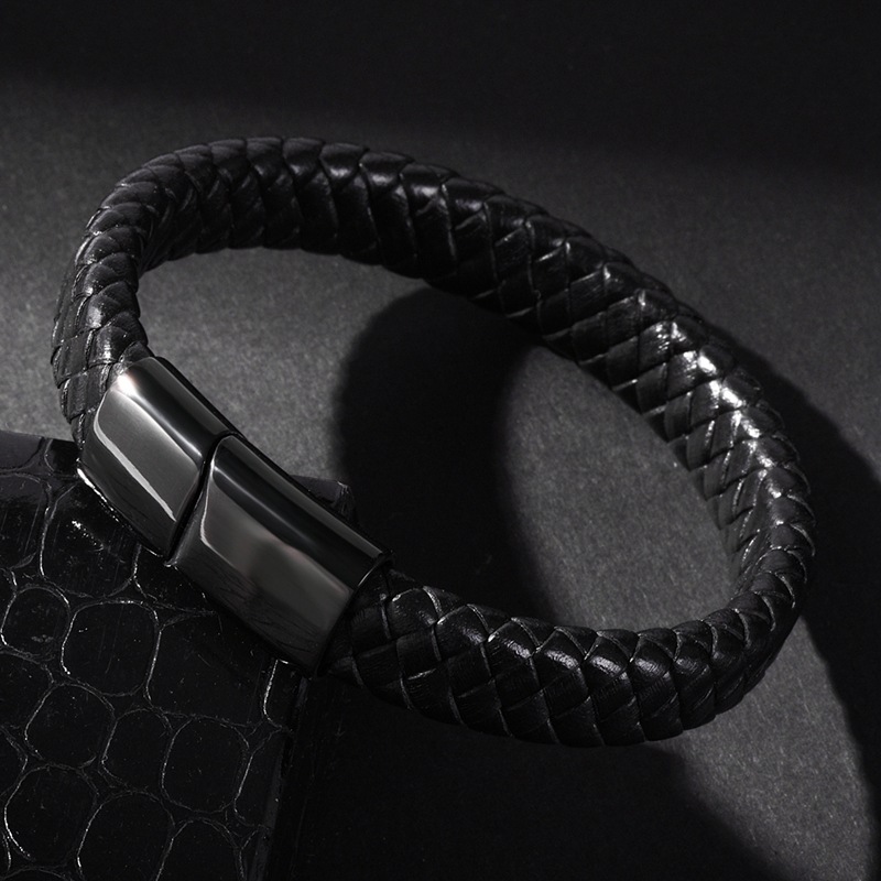 Mới Vòng Tay Bện Dây Đen Bằng Thép Không Gỉ Thời Trang Cho Nam