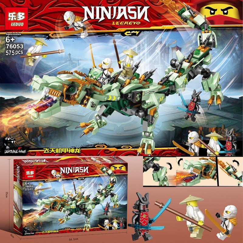 Lego rồng 575pcs- Lego Ninjago Rồng xanh sấm sét huyền thoại của Zane-Lego con trai