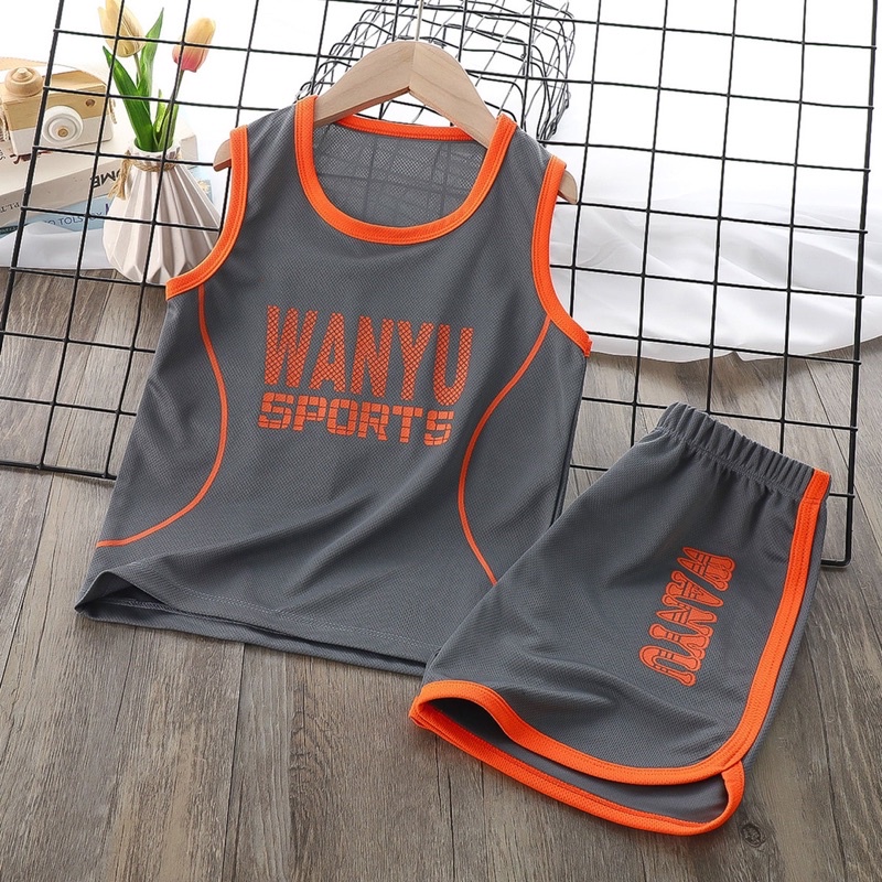 Quần áo trẻ em, Bộ 3 lỗ thể thao chất thông hơi hàng quảng châu cho bé trai