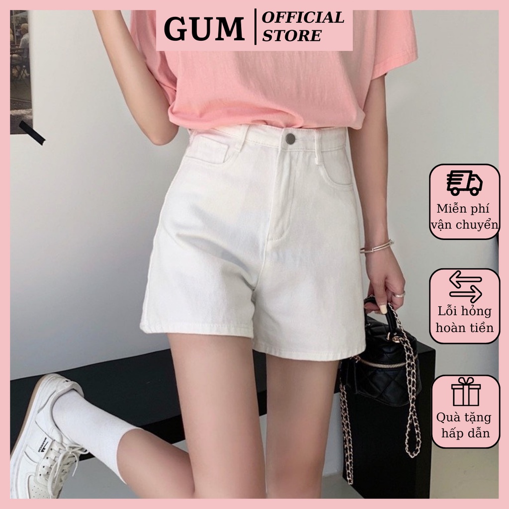 Quần short kaki jeans GUM OFFICIAL trơn lưng cao ống rộng, quần lửng bò ngắn đen trắng be