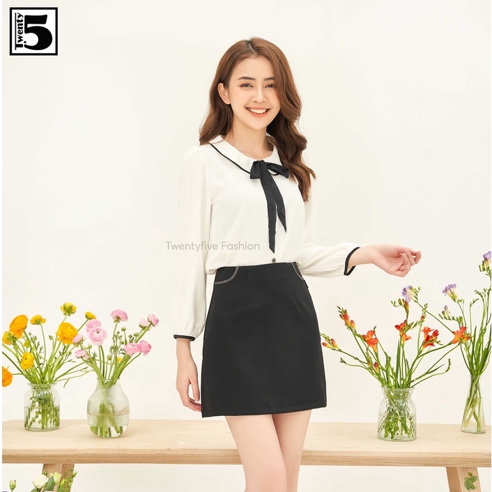 Chân váy chữ A nữ công sở kẻ caro viền túi Twentyfive M310