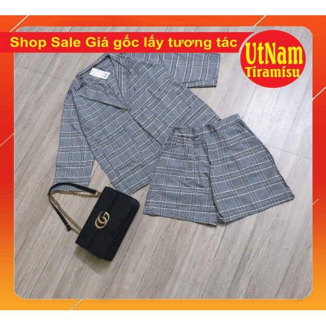 Sét vest đùi kẻ xám🎀 Sét đồ nữ kẻ caro🎀 có ảnh chụp thật SP | BigBuy360 - bigbuy360.vn