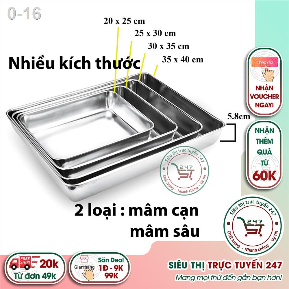 Khay inox dày đẹp nhiều kích thước đựng đồ ăn rất sạch sẽ.Khay 304 cạn và sâu phù hợp loại thức khác nhau|Siêu