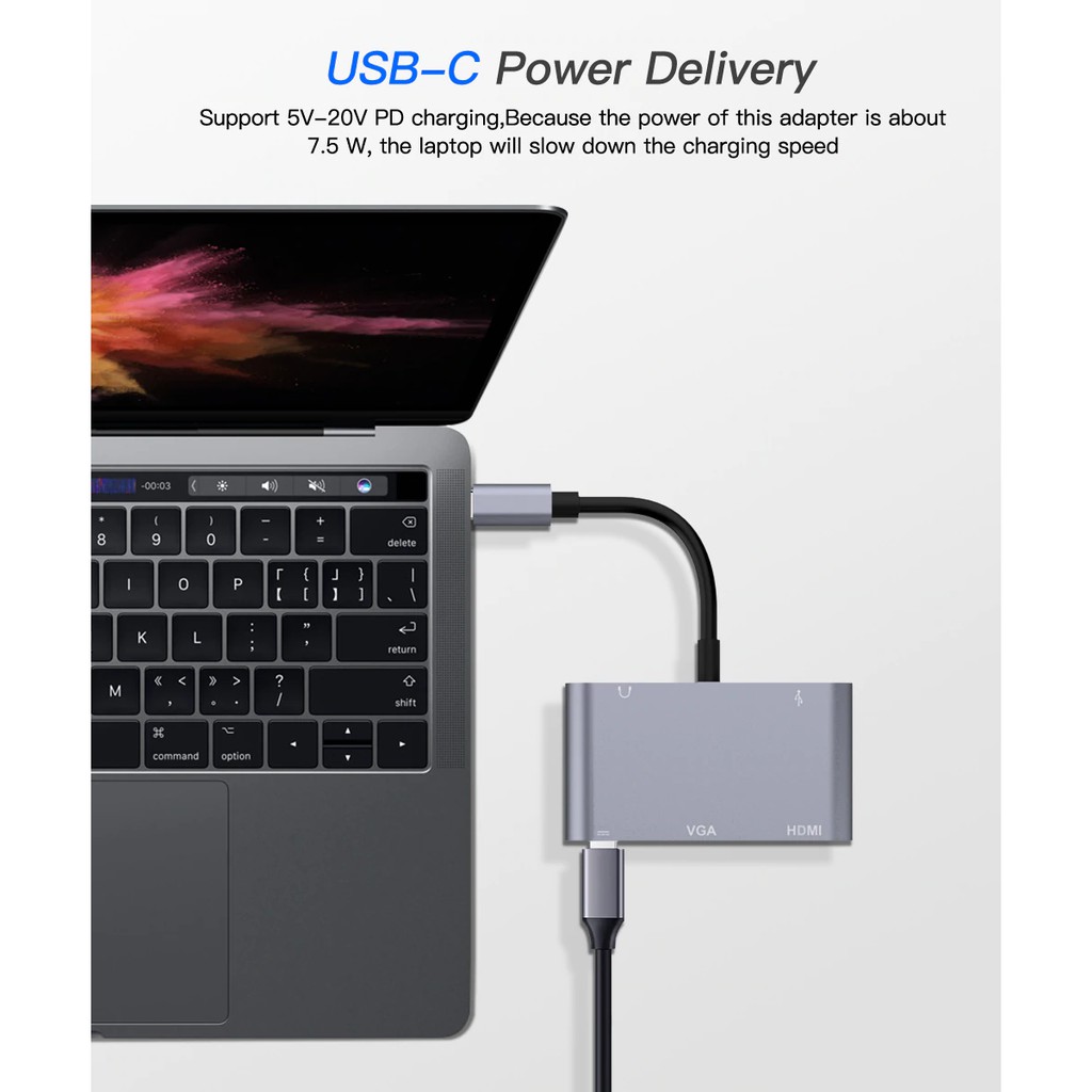 Thiết bị chuyển đổi Type-C 5 trong 1 với cổng VGA HDMI PD USB3.0 tiện dụng chất lượng cao