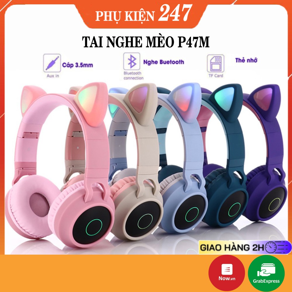 Tai Nghe Mèo Bluetooth p47, Kiểu Dáng Dễ Thương Có Mic,Âm Bass Mạnh Mẽ Và Dung Lượng Pin Khủng - BH 12 Tháng.