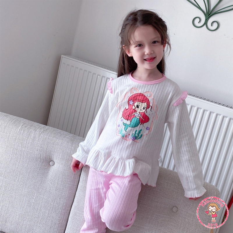Bộ Đồ Ngủ Pijama In Họa Tiết Hoạt Hình Kiểu Hàn Quốc Xinh Xắn Cho Bé Gái