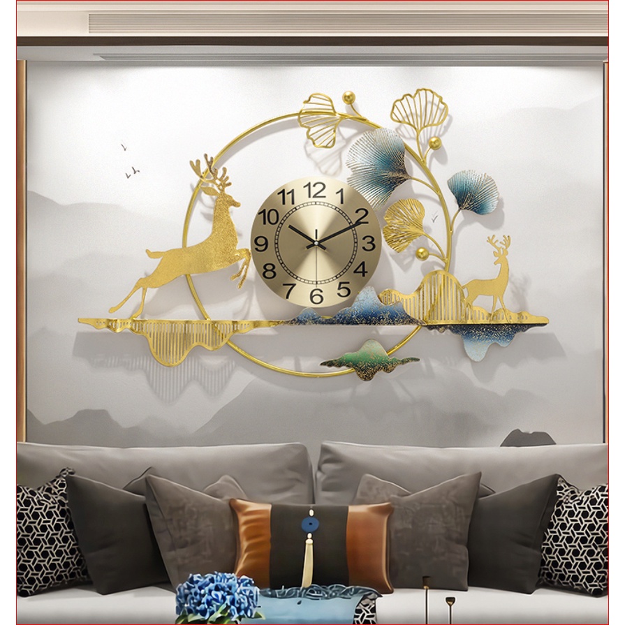 Đồng hồ treo tường con hươu 2153 loại lớn sang trọng hiện đại phù hợp phòng khách