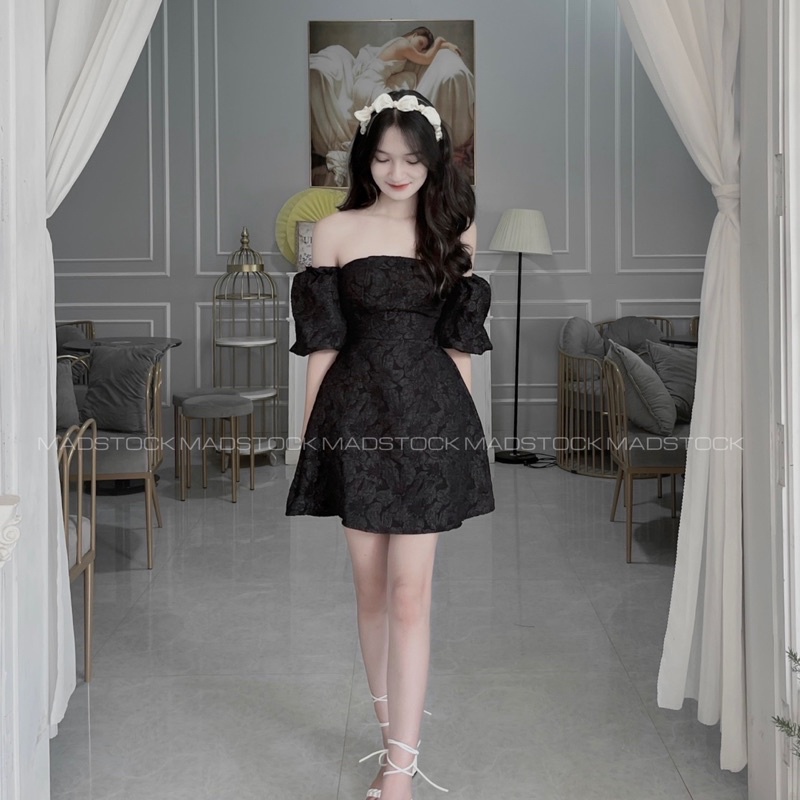 Váy-đầm cúp ngực *ayata* vải gấm hoa dày dặn tay bồng