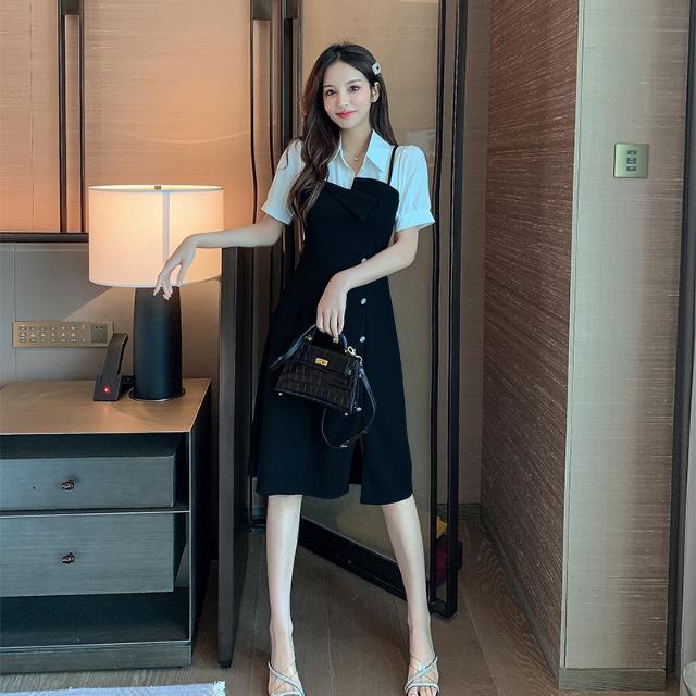 Đầm đen dài qua gối ôm eo xẻ tà thời trang mùa hè cho nữ