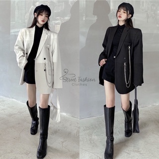 Áo blazer form suông rộng kèm dây xích xịn sò, cool ngầu