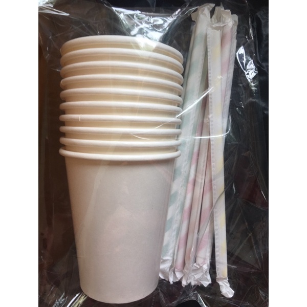 Set 10 ly giấy 360ml + 10 ống hút giấy bọc màng