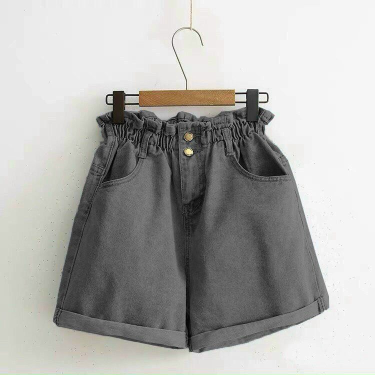 Quần Short Jean Nữ Ống Rộng LƯNG THUN Chất Bò Phối 2 Nút Phong Cách Ulzzang Hàn Quốc 430