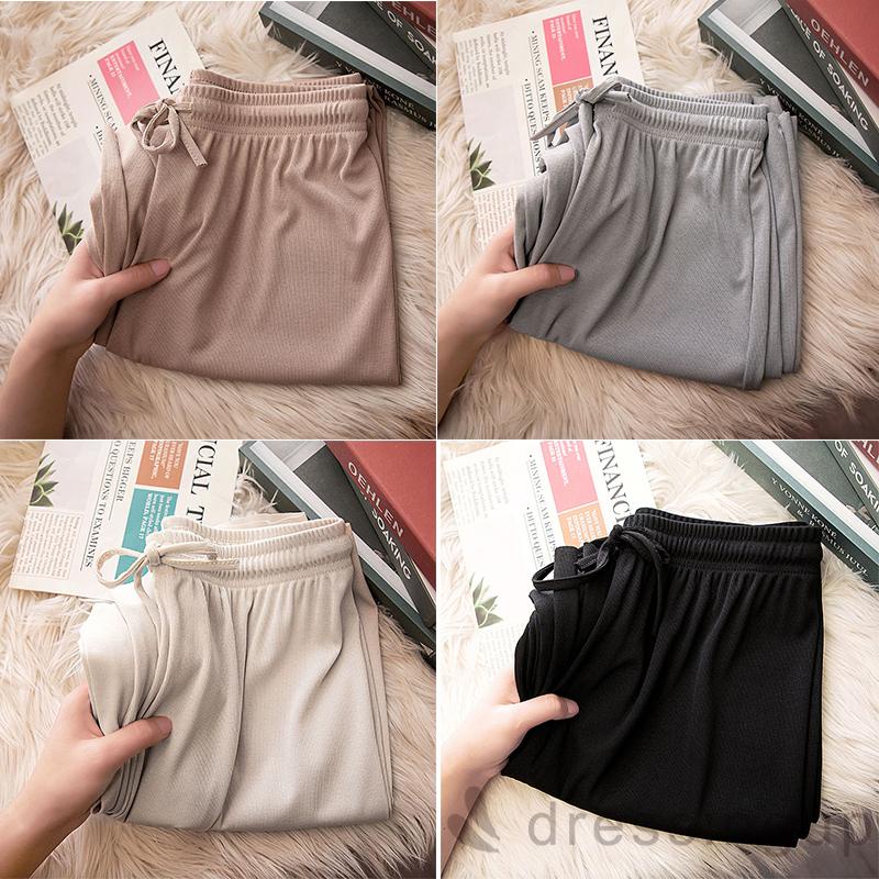 Quần Dài Lưng Cao Ống Rộng Màu Trơn Phối Dây Rút Thời Trang Cho Nữ