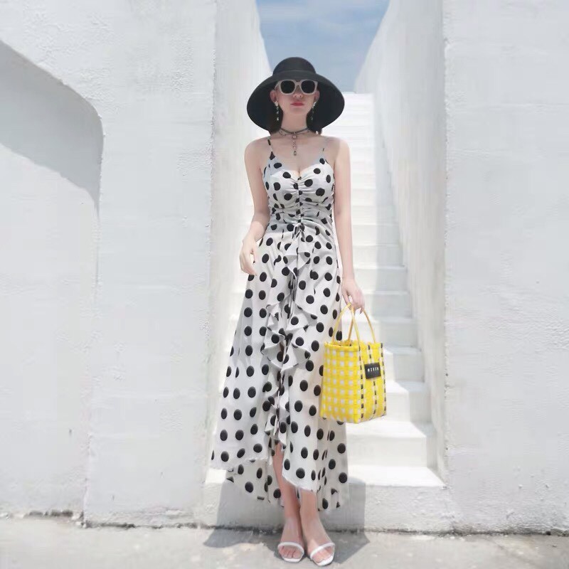 ĐẦM MAXI CHẤM BI 2 DÂY PHỐI BÈO MS346 | BigBuy360 - bigbuy360.vn