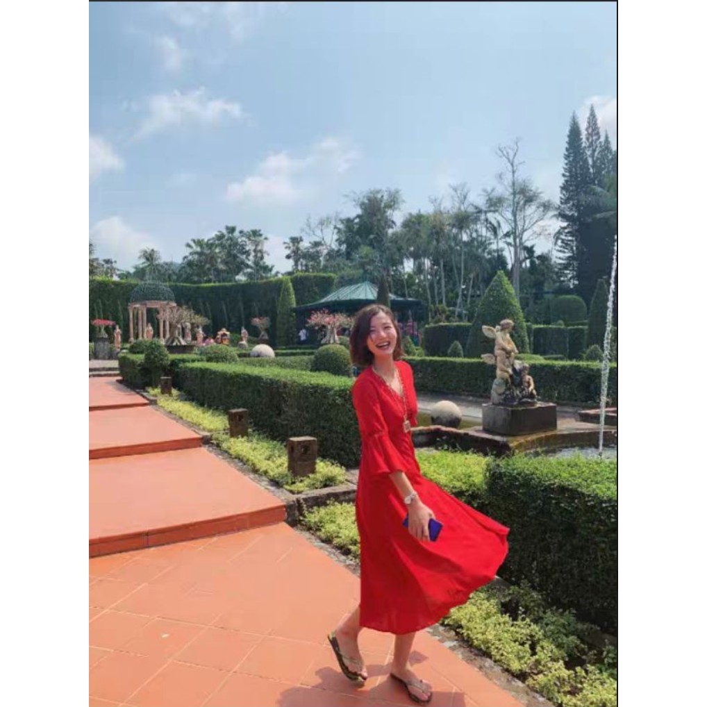 Váy Thổ Cẩm Boho Đỏ Tay Xòe ❤️FREESHIP❤️ Sẵn S M | BigBuy360 - bigbuy360.vn