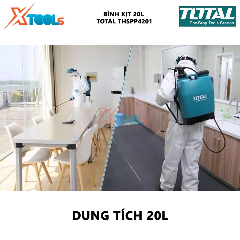 Bình xịt TOTAL THSPP4201 | máy xịt thuốc dung tích bình xịt 20L áp suất làm việc 1.5 - 4.5 bar tưới, chăm sóc cây kiểng,