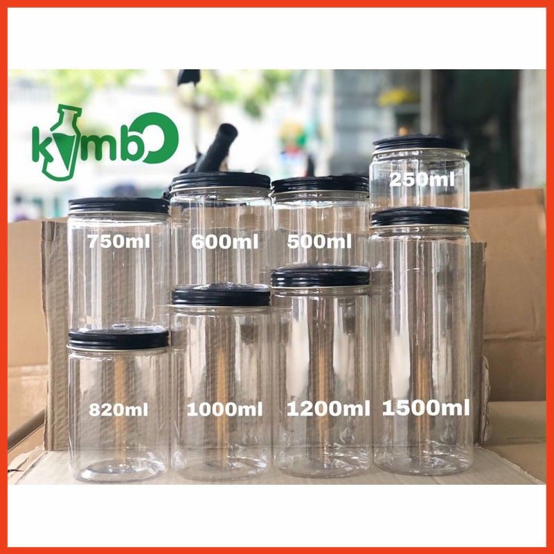 [HOT]Hủ nhựa pet nắp nhôm đen giá bao gồm seal hoặc lót chống tràn 250ml 500ml 600ml 750ml 820ml 1000ml 1100ml 1500ml