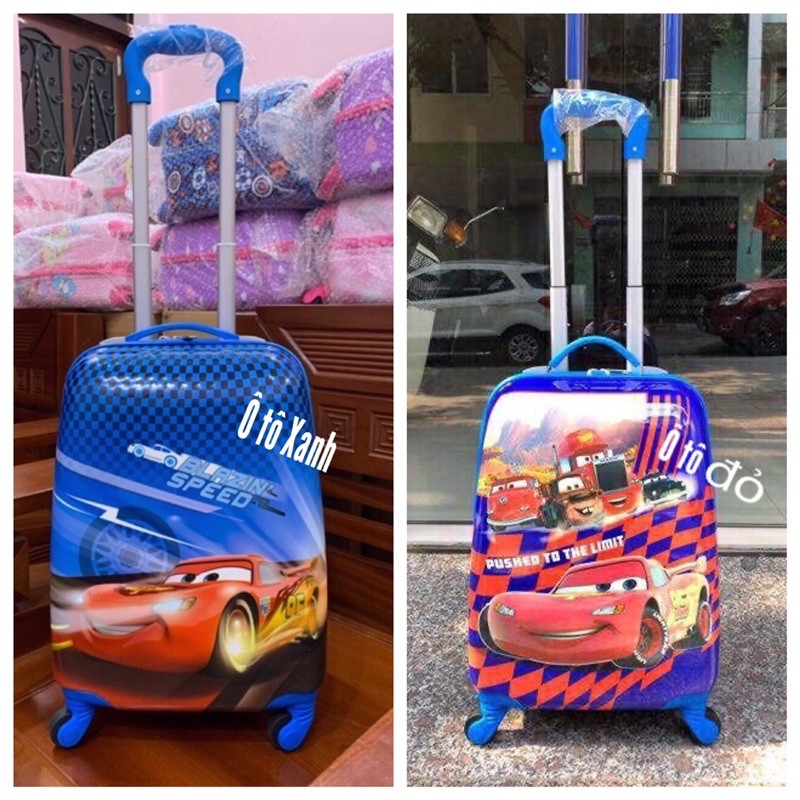Vali kéo hình ô tô cho bé size 18 inch, in 2 mặt loại cao cấp