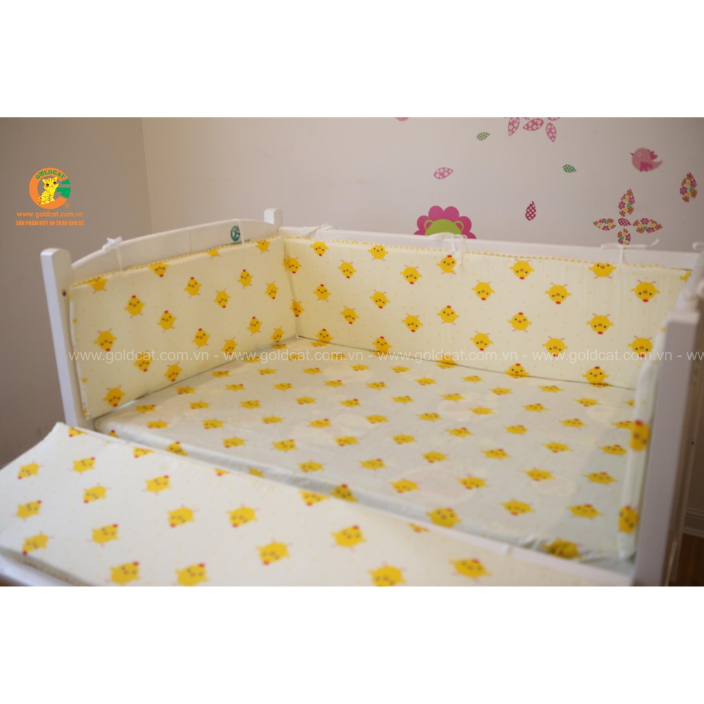 [BIG SALE] Bộ quây cũi kèm ga chun bọc đệm cũi Goldcat, chất liệu vải thô lụa cotton mềm mịn, thấm hút tốt