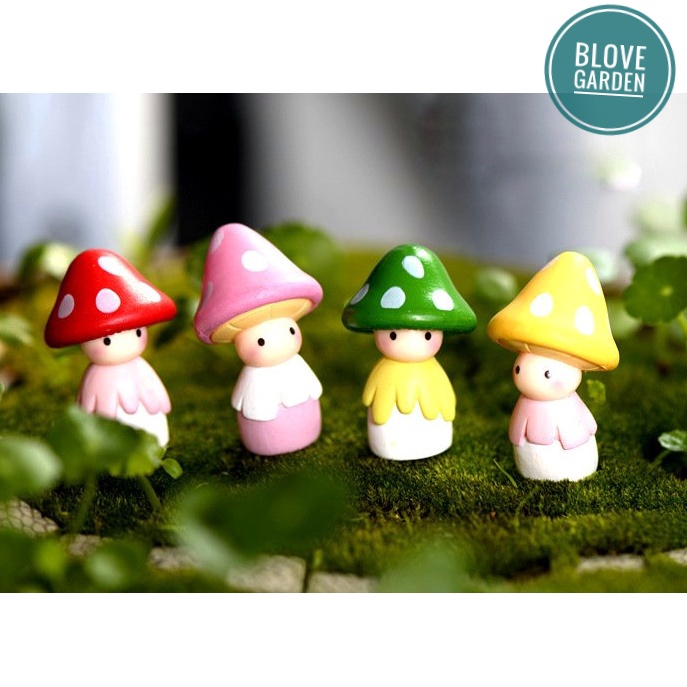 Tiểu cảnh cô bé nấm làm phụ kiện trang trí terrarium, sen đá, xương rồng, charm slime, cây cảnh mini cây để bàn