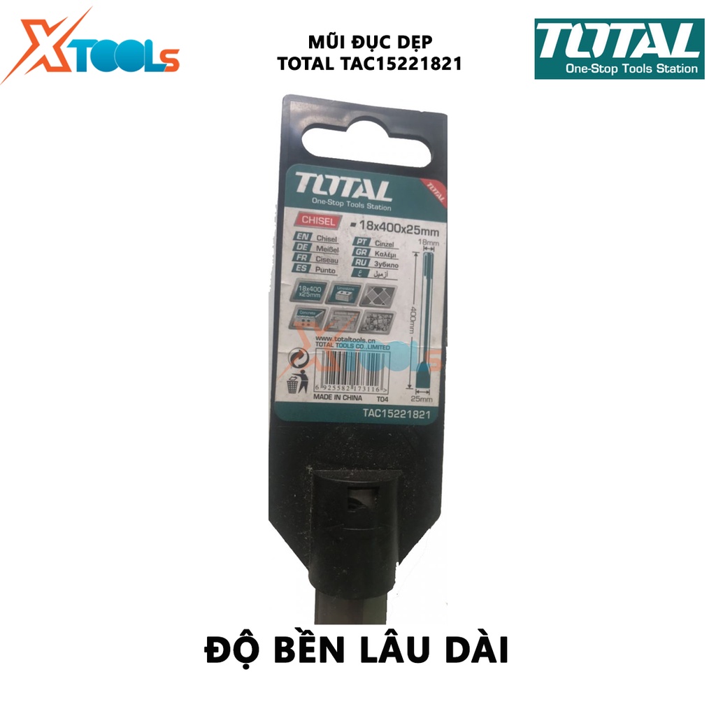 Mũi đục dẹp Total TAC15221821 | mũi đục dẹp size 18X400mm, độ bền cao, chịu nhiệt tốt, đục gỗ, tường, bê tông  [XTOOLS]