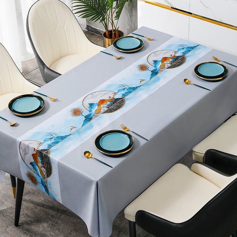 Khăn Trải Bàn Hình Chữ Nhật Chất Liệu PVC Dày Dặn Chống Thấm Nước / Dầu / Bỏng Phong Cách Bắc Âu Cao Cấp