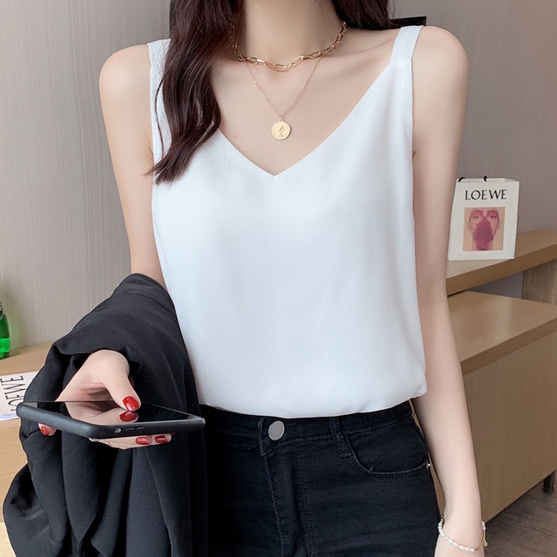 Áo Voan Hai Dây Cổ Chữ v Màu Trơn Thời Trang Dành Cho Nữ