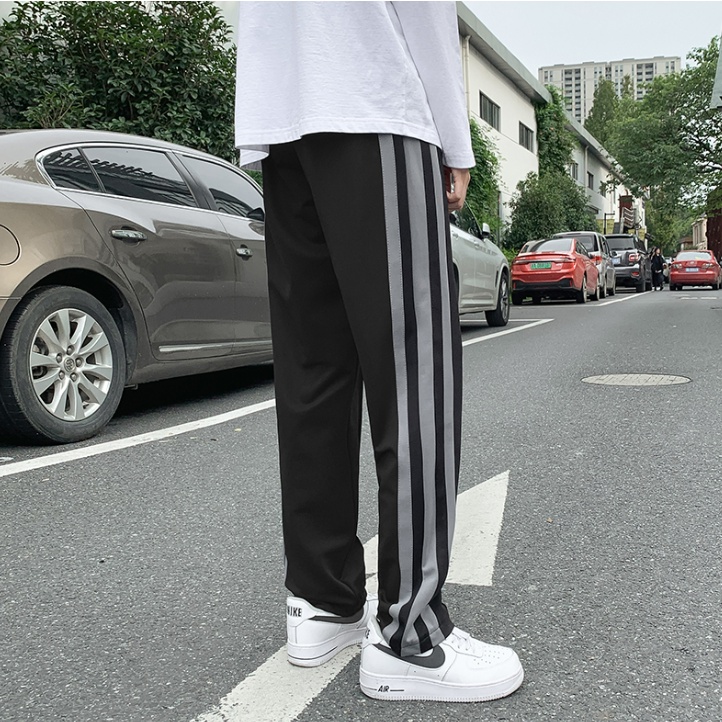 Quần Dài Thể Thao Dáng Suông Rộng Màu Trơn Kẻ Sọc Thời Trang Hàn Quốc Cho Nam
