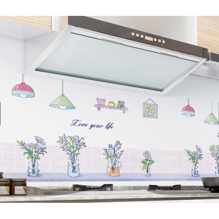 Decal giấy dán bếp tráng nhôm cách nhiệt mẫu hoa cúc tím khổ 60cm