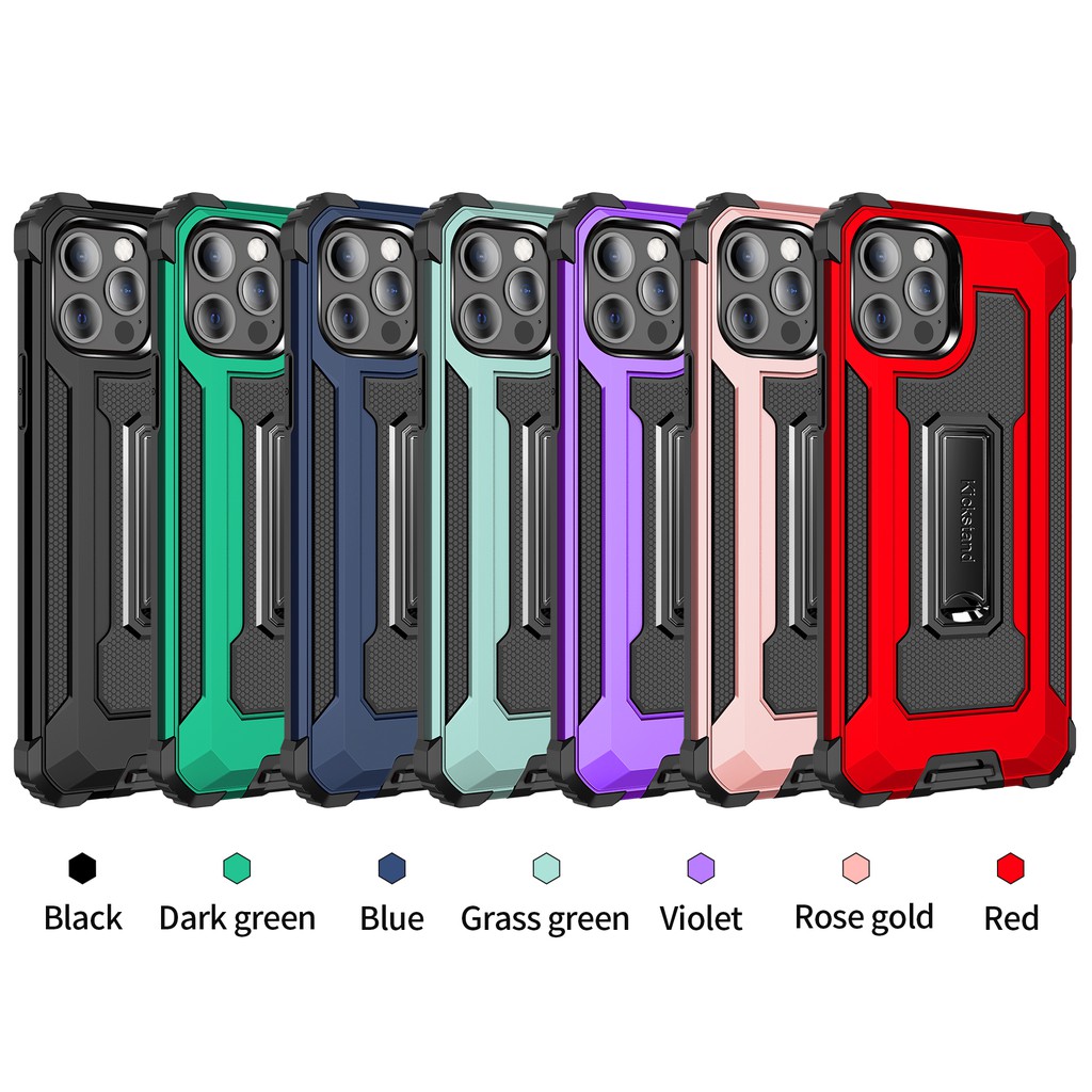 iPhone 12 / 12 Pro Jazz Anti-drop Series Honeycomb Breathable Phone Case w/Metal Kickstand for iPhone 12 mini 11 Pro Max