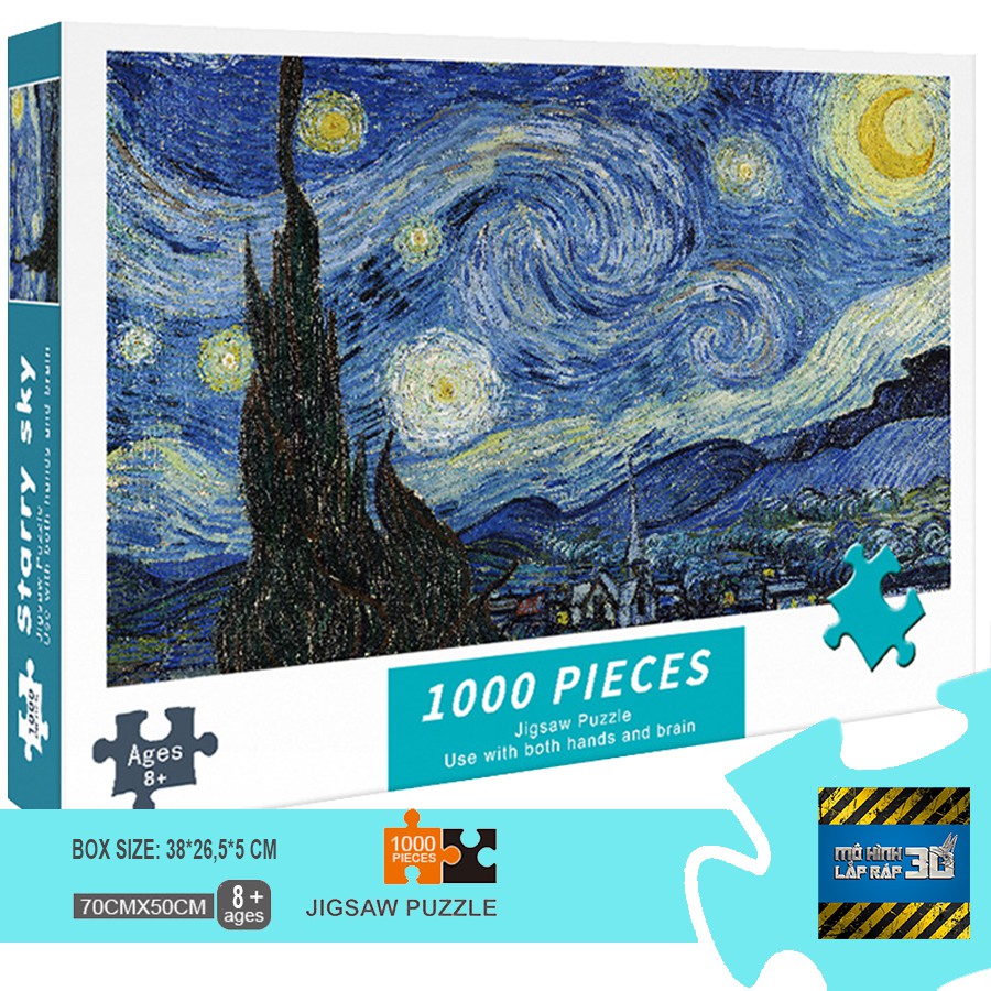 Bộ tranh ghép hình 1000 mảnh Tháp Eiffel, Big Ben, Tranh Van Gogh, Hệ mặt trời - Tranh ghép hình kích thước lớn 75*50cm