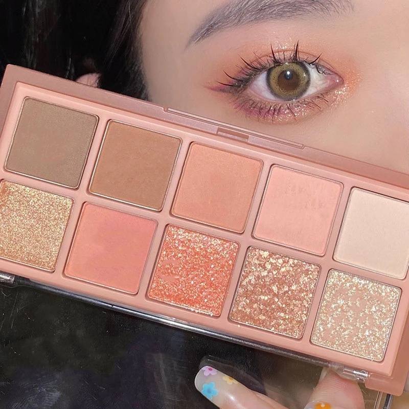 [Hàng mới về] Bảng phấn mắt 10 màu sắc lì và nhũ xinh xắn chống nước lâu trôi