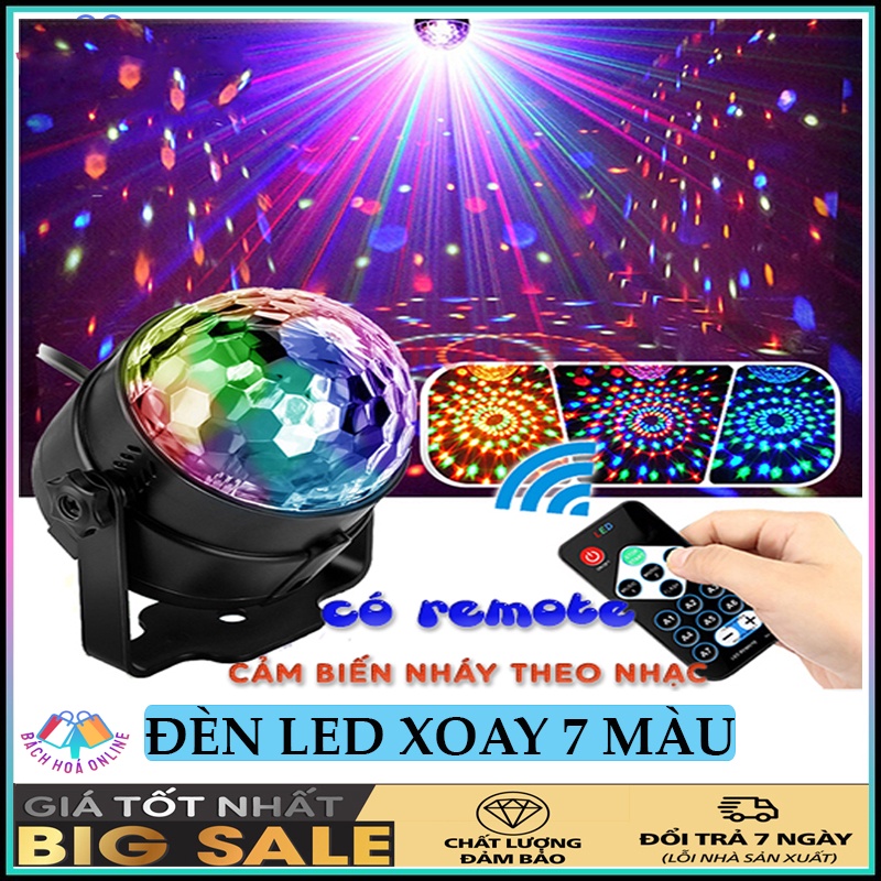 Đèn trang trí, Đèn led xoay 7 màu cảm ứng theo nhạc vũ trường, phòng karaoke có kèm Remot
