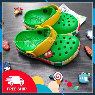 [TẶNG hộp + 6 Jitbitz] DÉP CÁ SẤU TRẺ EM hãng có logo cá sấu CROCLEGO - XANH LÁ - dép em bé - dép sục lego - dép