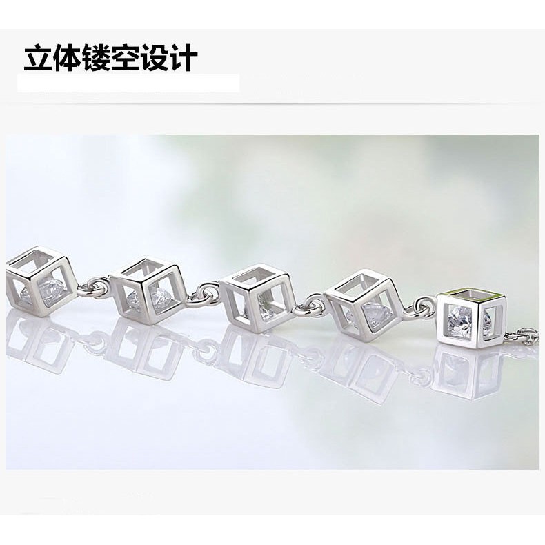 Vòng Tay Mạ Bạc 925 Hình Khối Lập Phương Đơn Giản Phong Cách Hàn Quốc Cho Nữ Mã Số La-4885