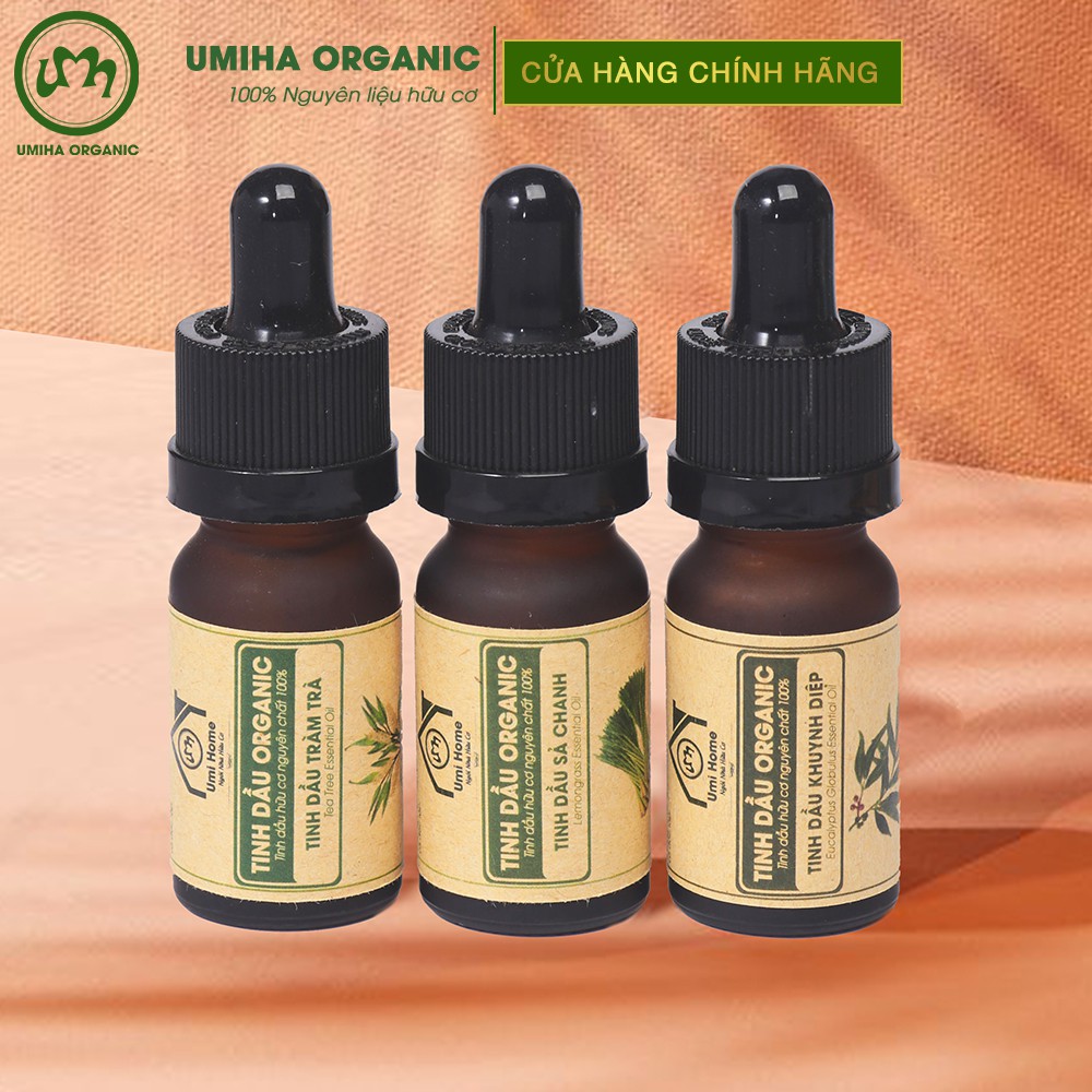 Combo 3 lọ Tinh Dầu UMIHA gồm - Tràm Trà, Sả Chanh, Khuynh Diệp (10mlx3) - Hữu cơ nguyên chất