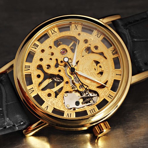 Đồng hồ cơ chạm khắc mạ vàng cho nam