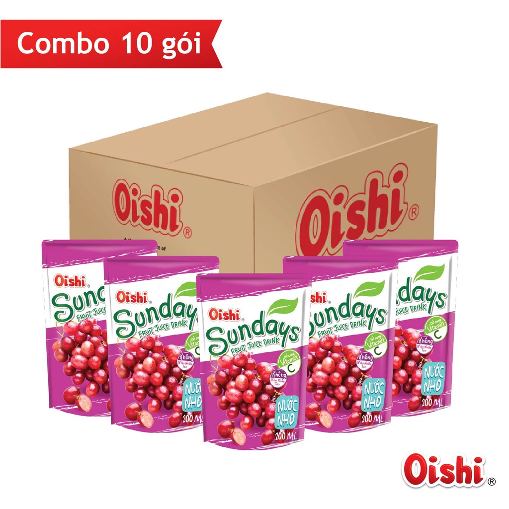 Combo 10 túi Oishi Nước Nho Sundays (180ml/túi)