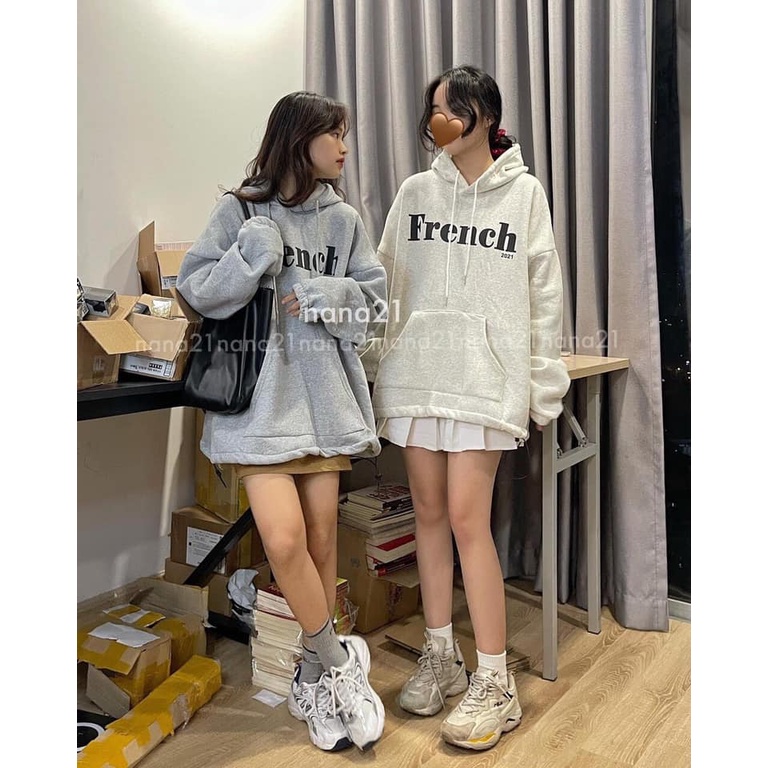 Áo Hoodie Nỉ Nữ In Chữ French Chất Nỉ Dày Mịn Ấm Dáng Basic -Chuu House- CH0091