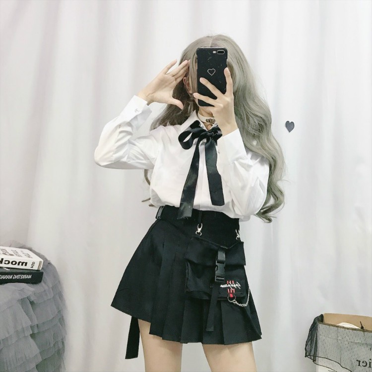 [ ORDER ] Chân váy xếp ly kèm chain unisex ulzzang street style | BigBuy360 - bigbuy360.vn
