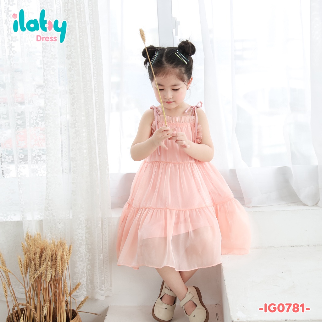 Váy hai dây bé gái ILABY ba tầng chất liệu tơ mềm mịn thoáng mát [10IG07810122]