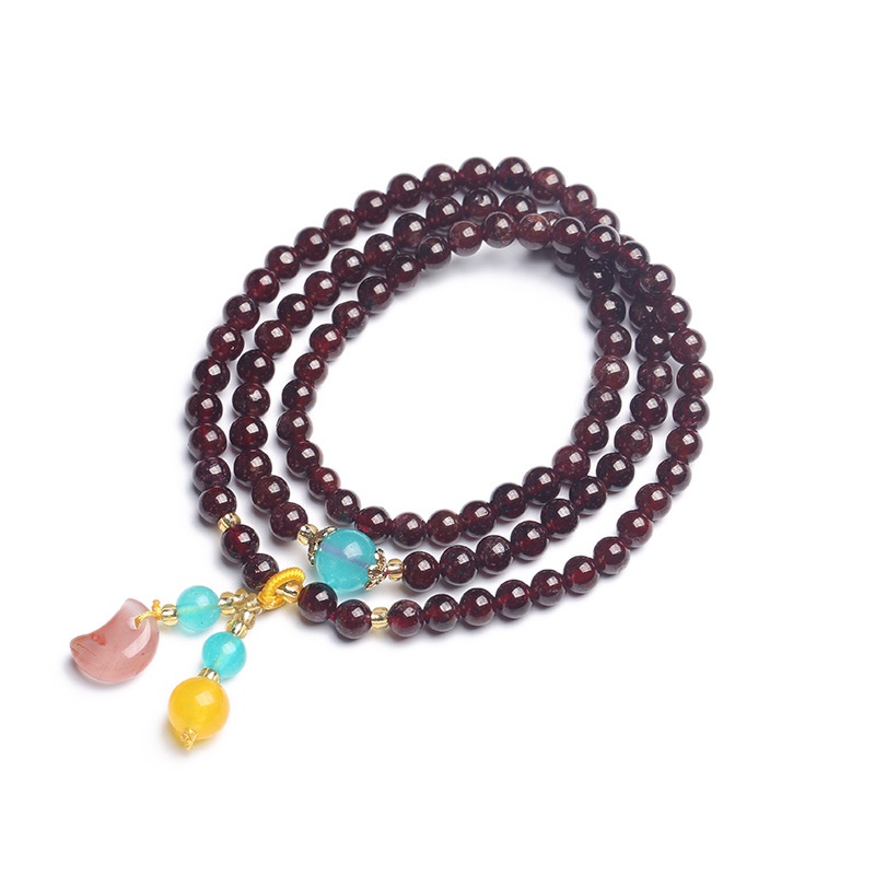 [Hàng Mới Về] Vòng Tay Đính Đá Pha Lê Mặt Trăng Ba Vòng Màu Đỏ Phong Cách Nam Tính Thời Trang Mùa Hè