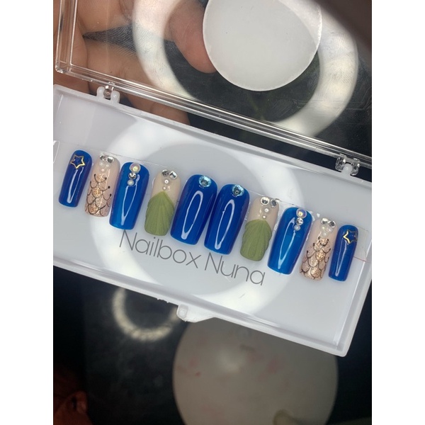 Nailbox Nuna móng úp thiết kế móng biển xanh tiên cá vẽ nổi độc đáo . nail box sẵn có now ship