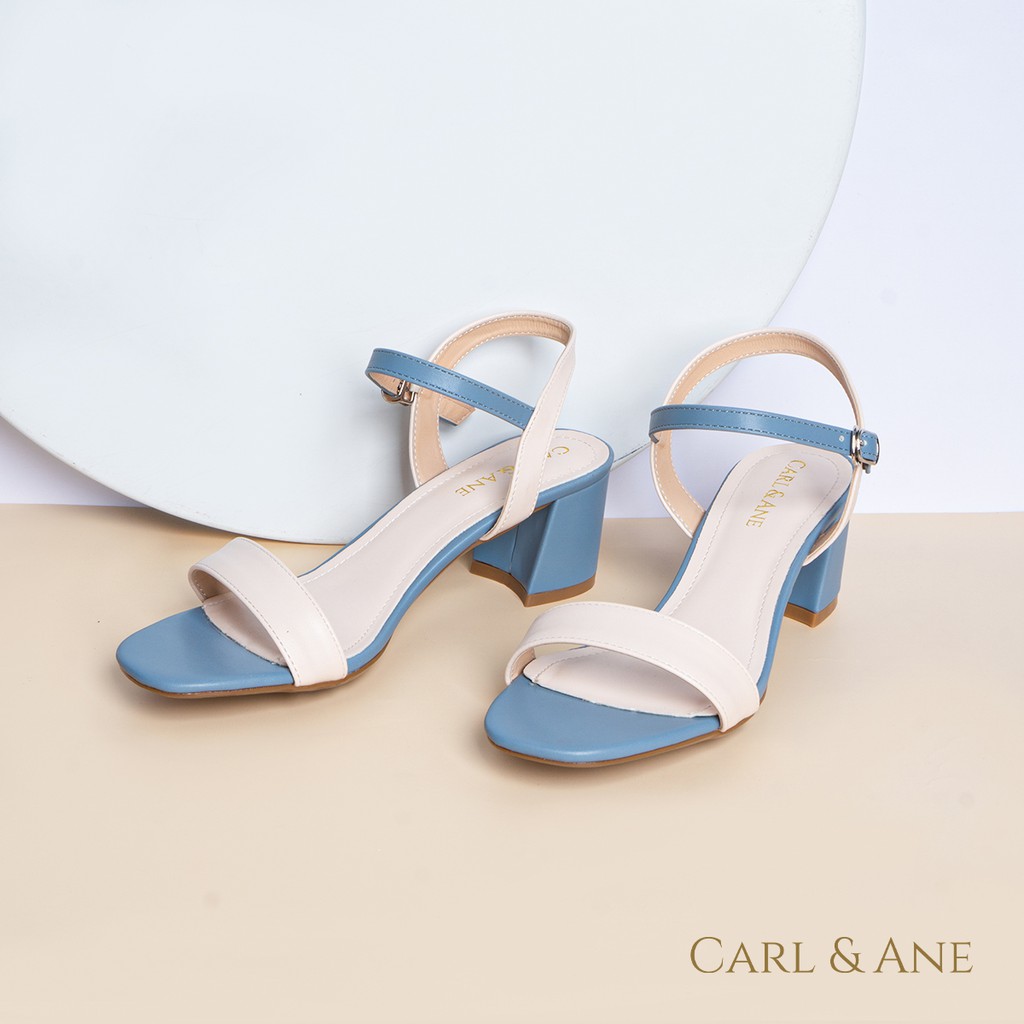 Carl &amp; Ane - Giày sandal nữ phối dây cao 5cm màu kem phối xanh _ CS004