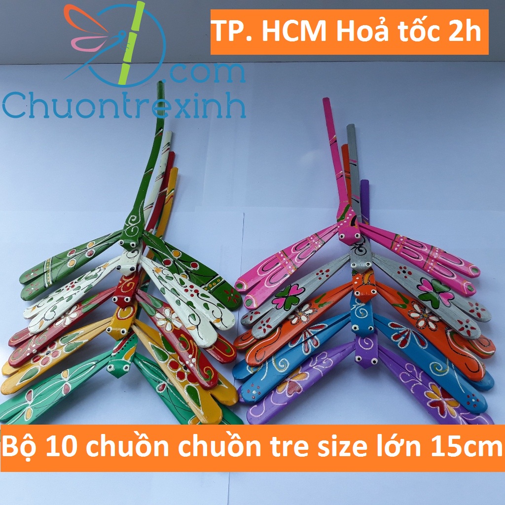 Combo 10 chuồn chuồn tre màu 15cm xuất khẩu cao cấp