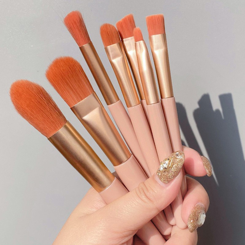Set 8 cọ đánh phấn trang điểm kèm túi khóa kéo phong cách vintage