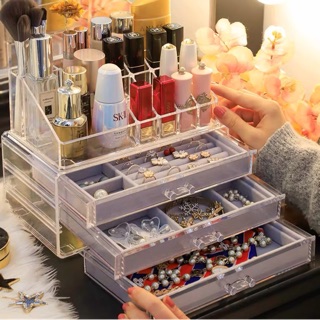 Khay đựng trang sức 3 ngăn kéo có đệm kèm khay son